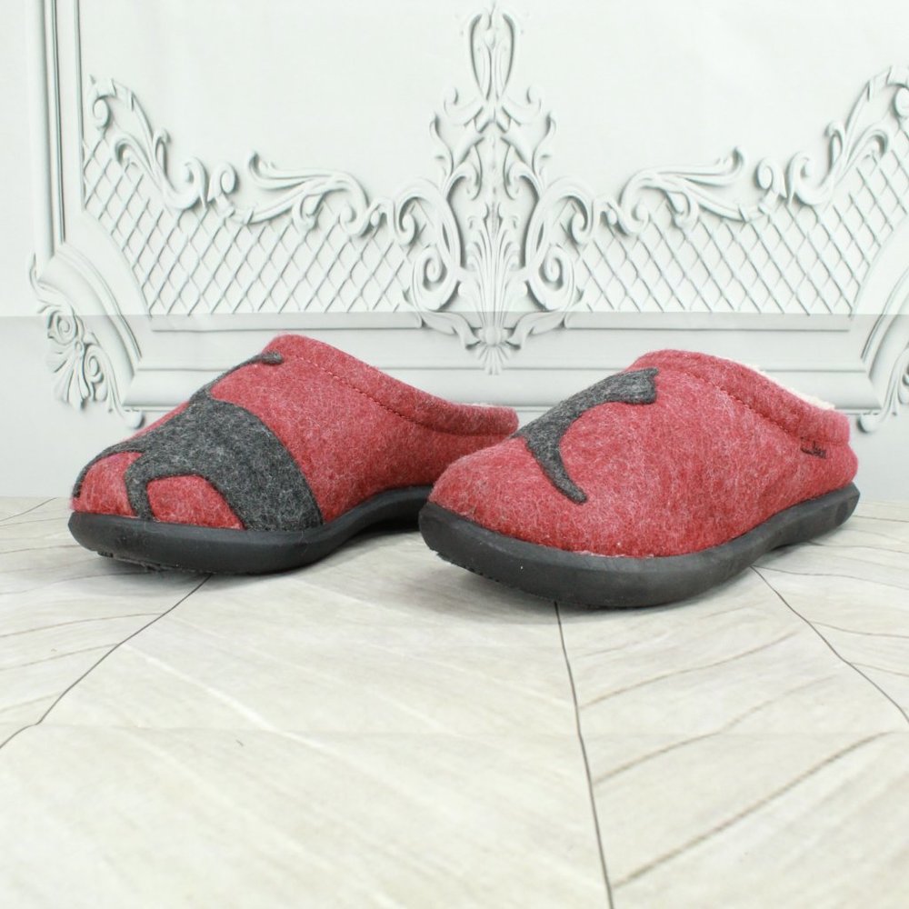 LL BEAN Women's Red Cat Motif Daybreak Scuffs Lined Wool Slippers Size 6 M - Picture 3 of 8